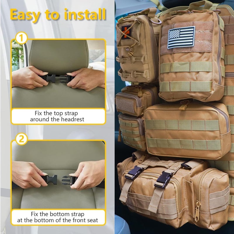 Jimikay Universal Tactical Seat ​Back Organizer Vehicle Molle Panel Organizer Storage Bag with 5 Detachable Molle Pouch for All Vehicel Such as Jeep,Truck,SUV, Car, Ford,Chevy etc - Image 3